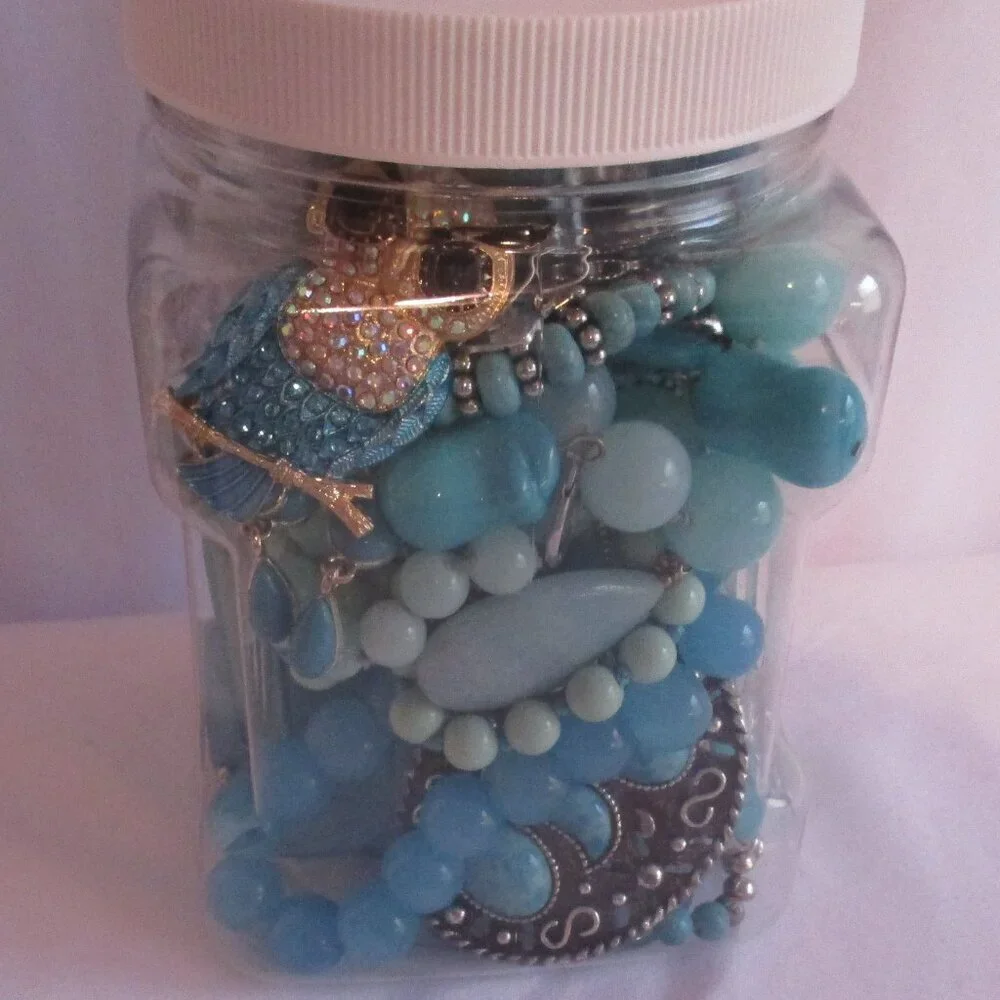 Turquoise Color Inspired Jewelry Jar Lot Vintage to Modern Wearable